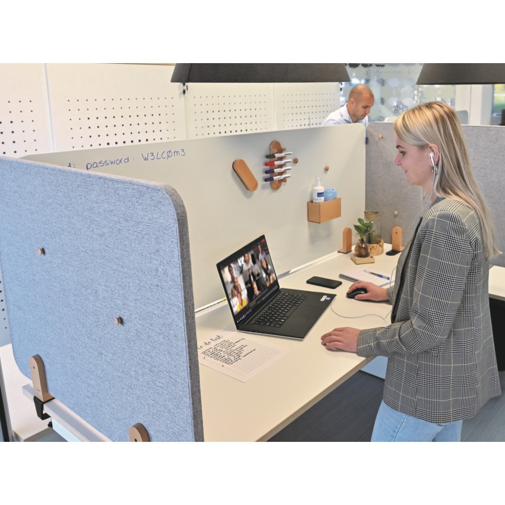 Produktabbildung Nr. 3: Legamaster Textil-Tischtrennwand ELEMENTS, schallabsorbierend, mit Tischklemmen, HxB 600 x 800 mm, grau