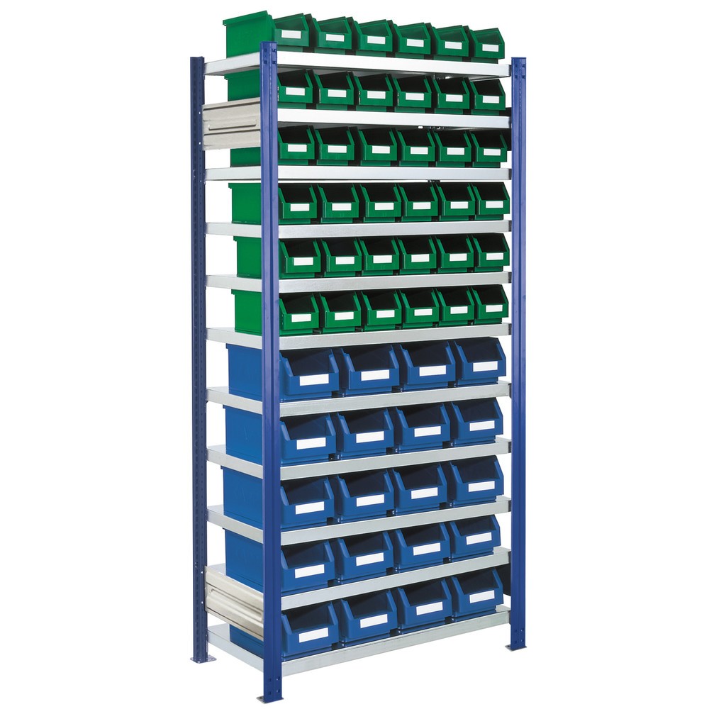 Product afbeelding: Legbordrek Kappes RasterPlan, gentiaanblauw, met magazijnbakken, vaklast 100 kg, hxbxd 2.000 x 1.060 x 435 mm
