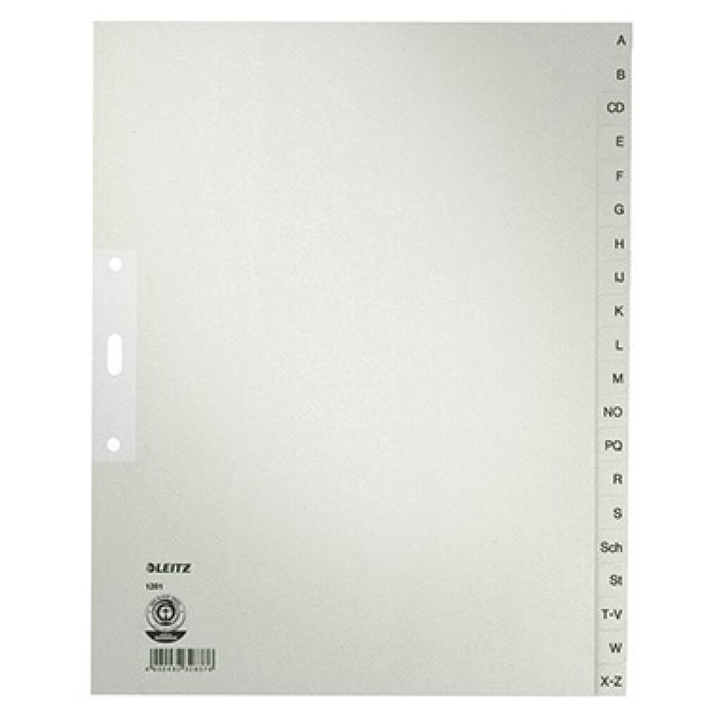 Leitz Register 12010085 DIN A4 A-Z volle Höhe Tauenpapier grau Produktabbildung: Leitz Register 12010085 DIN A4 A-Z volle Höhe Tauenpapier grau
