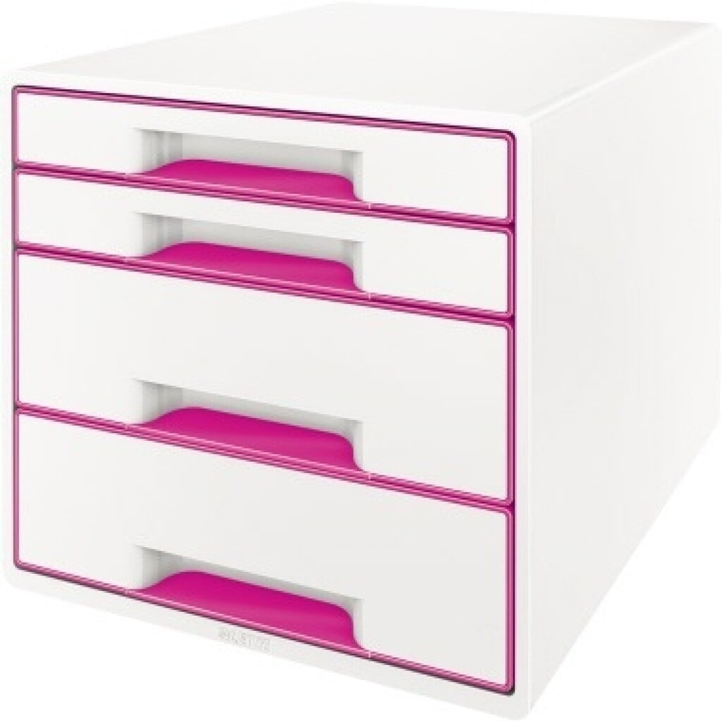 Leitz Schubladenbox WOW CUBE 52132023 4Schubfächer weiß/pink Produktabbildung: Leitz Schubladenbox WOW CUBE 52132023 4Schubfächer weiß/pink