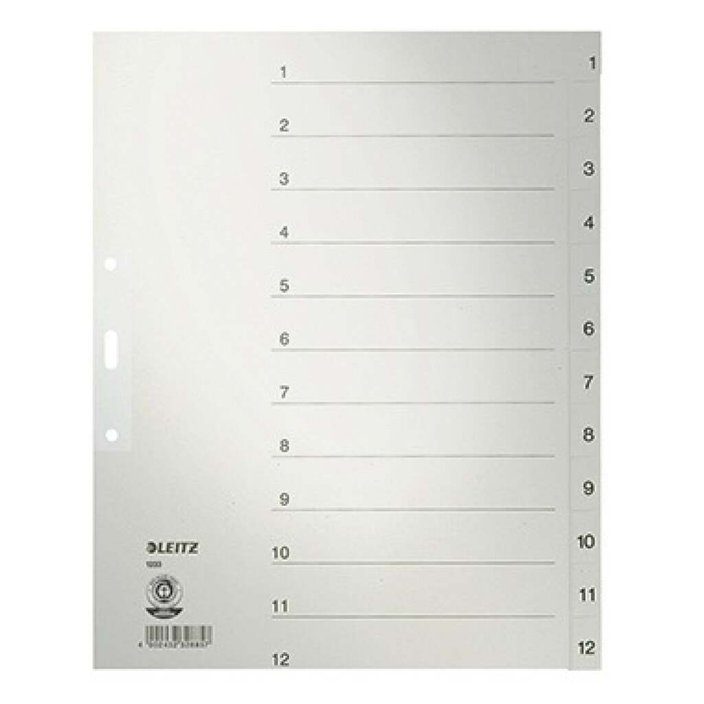 Produktabbildung: Leitz Register 12330085 DIN A4 1-12 volle Höhe Papier grau