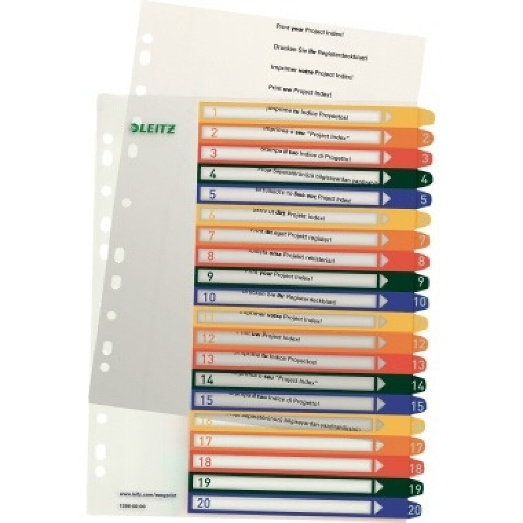 Leitz Register 12960000 A4 PP-Folie PC-beschriftbar 1-20 tr Produktabbildung: Leitz Register 12960000 A4 PP-Folie PC-beschriftbar 1-20 tr