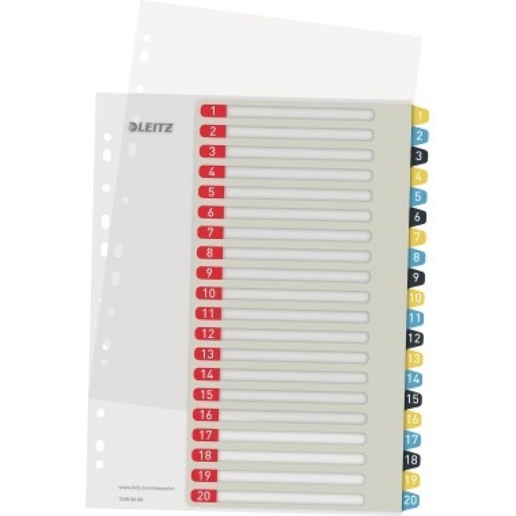 Leitz Register Cosy 12490000 A4 bedruckbar PP farbig 1-20 Produktabbildung: Leitz Register Cosy 12490000 A4 bedruckbar PP farbig 1-20