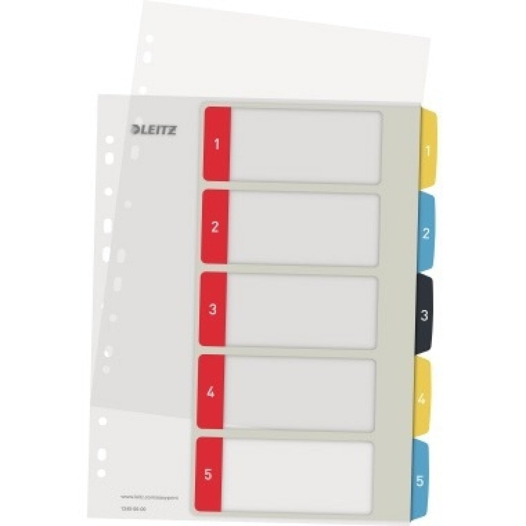 Leitz Register Cosy 12400000 A4 bedruckbar PP farbig 1-5 Produktabbildung: Leitz Register Cosy 12400000 A4 bedruckbar PP farbig 1-5