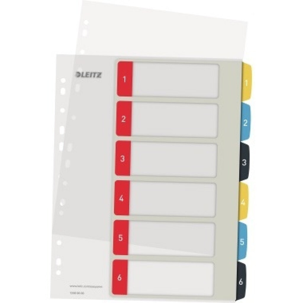 Leitz Register Cosy 12460000 A4 bedruckbar PP farbig 1-6 Produktabbildung: Leitz Register Cosy 12460000 A4 bedruckbar PP farbig 1-6