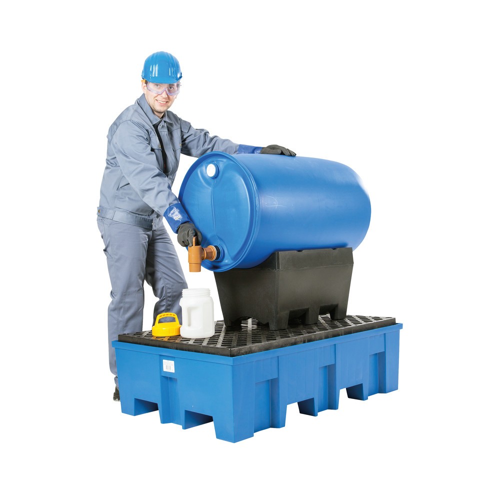 Productafbeelding nr. 3: asecos® lekbak van PE met vorkkokers, 2x 200 l, hxbxd 350 x 865 x 1.245 mm, rooster van PE