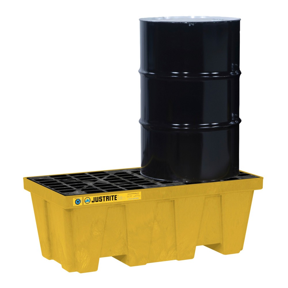 Product afbeelding: Justrite® lekbak van 100% gerecycled kunststof, voor 2 vaten van 200 liter, opvangvolume 250 l, geel