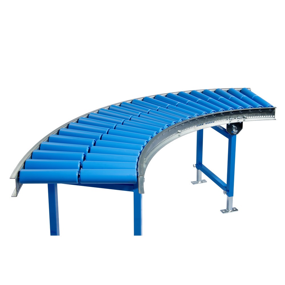 Zdjęcie produktu: BLUME przenośnik rolkowy do lekkich ładunków, łuk 90˚, kółka z tworzywa sztucznego, Ø 50 mm, szerokość toru 600 mm, rozstaw osi 100 mm