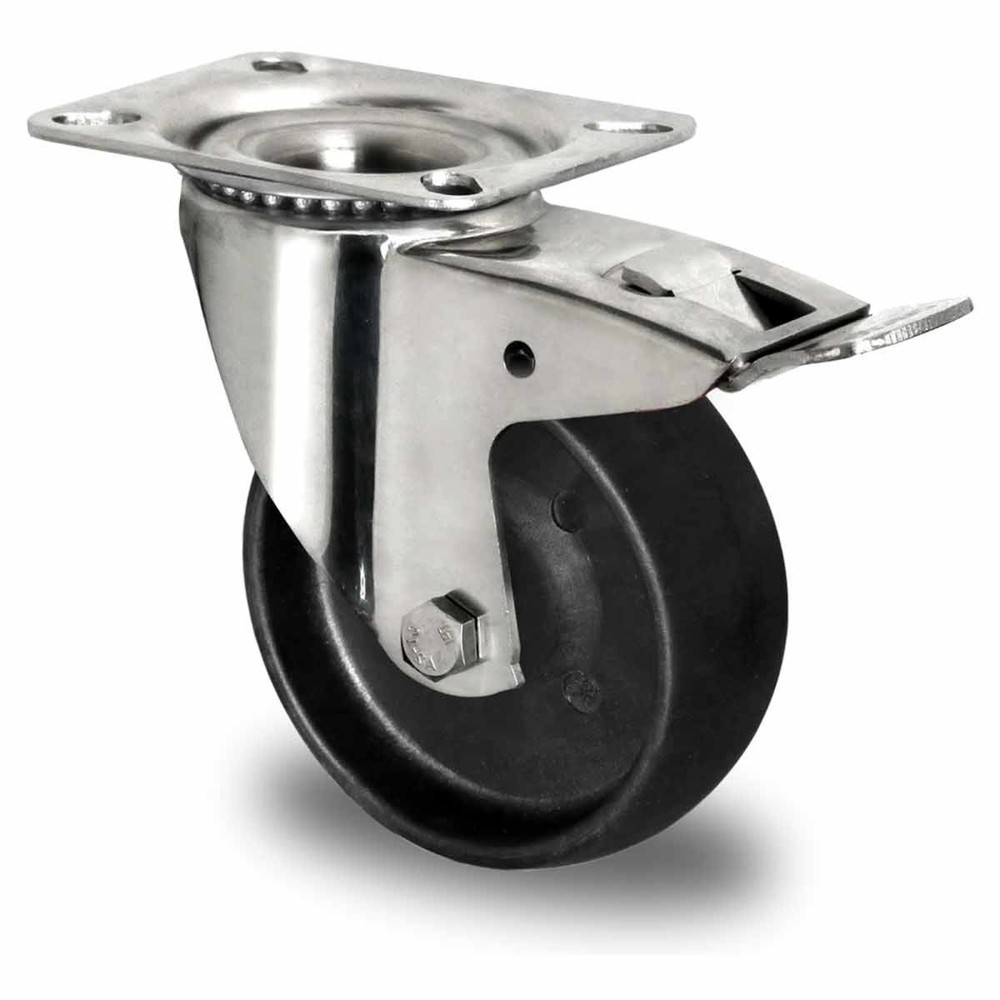 Produktabbildung: Lenkrolle mit Totalfeststeller ø 100 mm Serie C4C4 Gleitlager Edelstahl