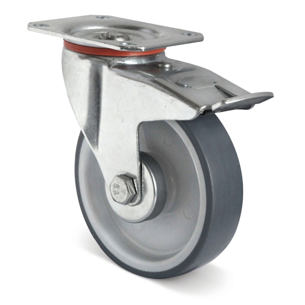 Lenkrolle TPE Basic, inkl. Feststeller, spurlos, Ø x Breite 100 x 32 mm, TK 100 kg Produktabbildung: Lenkrolle TPE Basic, inkl. Feststeller, spurlos, Ø x Breite 100 x 32 mm, TK 100 kg