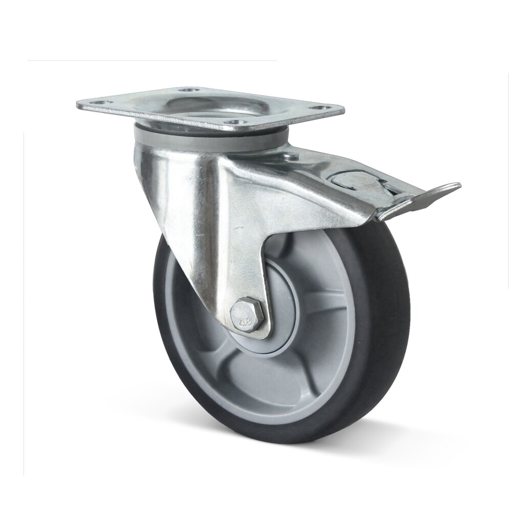 Lenkrolle TPE, inkl. Feststeller, spurlos, ØxB 100 x 35 mm, TK 135 kg Produktabbildung: Lenkrolle TPE, inkl. Feststeller, spurlos, ØxB 100 x 35 mm, TK 135 kg