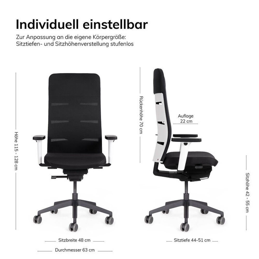 Produktabbildung Nr. 4: lento agilis matrix MT13 Bürostuhl, 100% Polyester, schwarzer Sitz, weiße Rückenlehne, Kunststoff-Fußkreuz