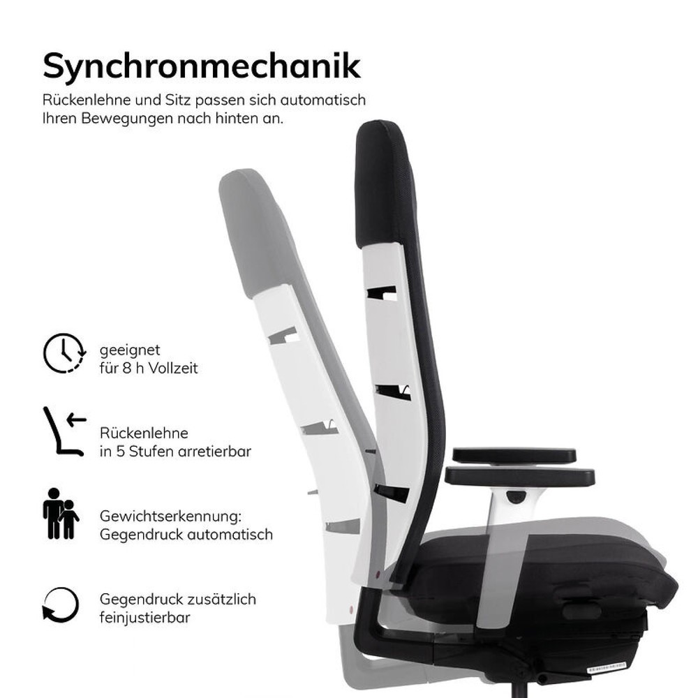 Produktabbildung Nr. 6: lento agilis matrix MT13 Bürostuhl, 100% Polyester, schwarzer Sitz, weiße Rückenlehne, Kunststoff-Fußkreuz