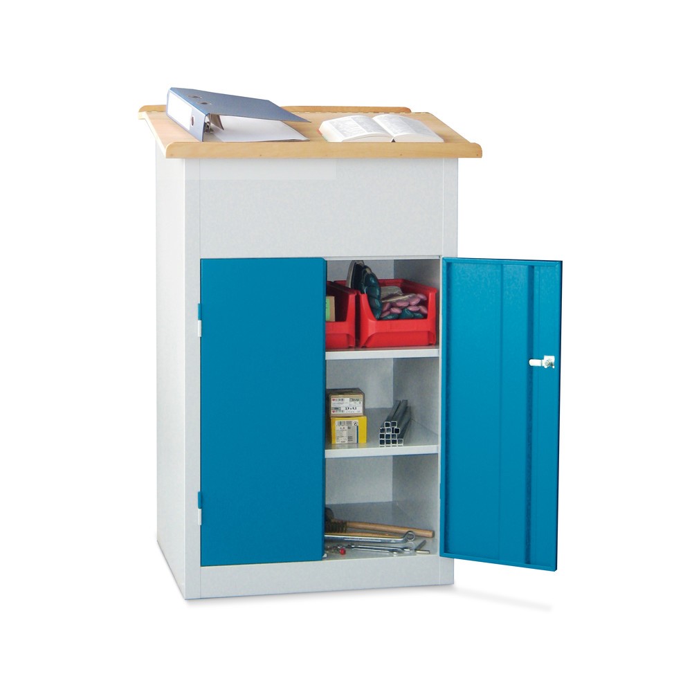 Product afbeelding: PAVOY lessenaar met kast + houten plaat, gesloten, 2 planken, antracietgrijs, antracietgrijs