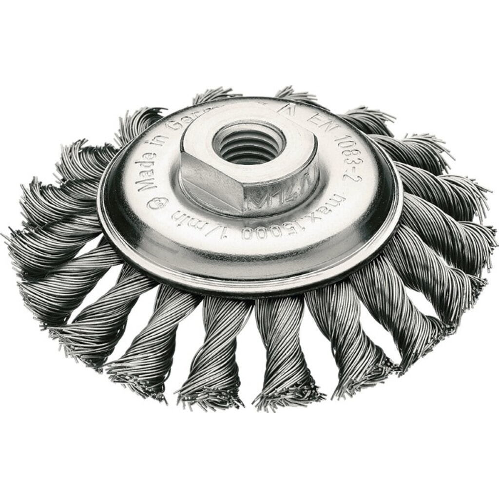 Produktabbildung: LESSMANN Kegelbürste, Durchmesser 100 mm Gewinde Drahtstärke 0,5 mm, Stahl 12 mm