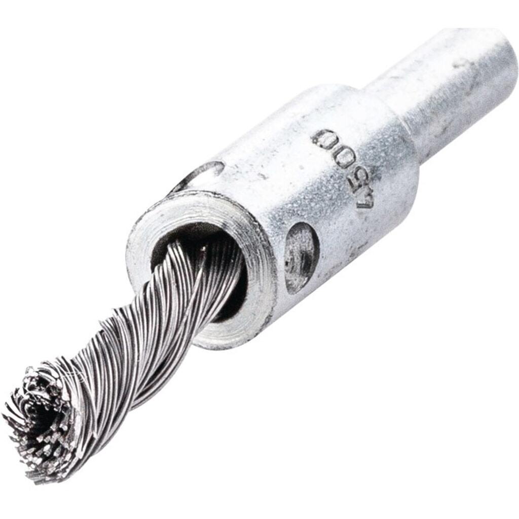 LESSMANN Pinselbürste, Stahl, Ø 6 mm Schaft 6 mm Drahtstärke 0,35 mm, 4500 min-¹ Produktabbildung: LESSMANN Pinselbürste, Stahl, Ø 6 mm Schaft 6 mm Drahtstärke 0,35 mm, 4500 min-¹