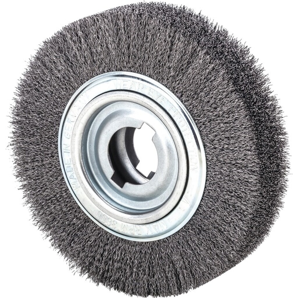 Produktabbildung: LESSMANN Rundbürste, Stahl 60 mm, Ø 250 mm Drahtstärke 0,35 mm, 3600 min-¹