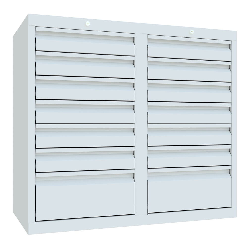 Product afbeelding: Lichte ladekast PAVOY, rolgeleiding, laden 12x100 + 2x200 mm, breedte 1.000 mm, lichtgrijs, lichtgrijs