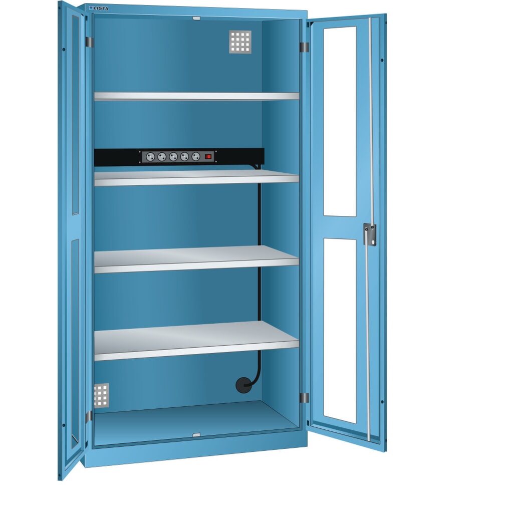 LISTA Akku-Ladeschrank, (BxTxH) 1000x580x1950mm, 1 Energieleiste Rückwand, Sichtfenster, lichtblau Produktabbildung: LISTA Akku-Ladeschrank, (BxTxH) 1000x580x1950mm, 1 Energieleiste Rückwand, Sichtfenster, lichtblau