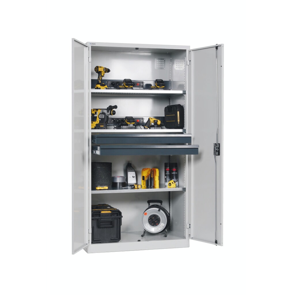 LISTA Akku-Ladeschrank, (BxTxH) 1000x580x1950mm, 2 Energieleisten Rückwand, 2 Schubladen, lichtgrau Produktabbildung: LISTA Akku-Ladeschrank, (BxTxH) 1000x580x1950mm, 2 Energieleisten Rückwand, 2 Schubladen, lichtgrau