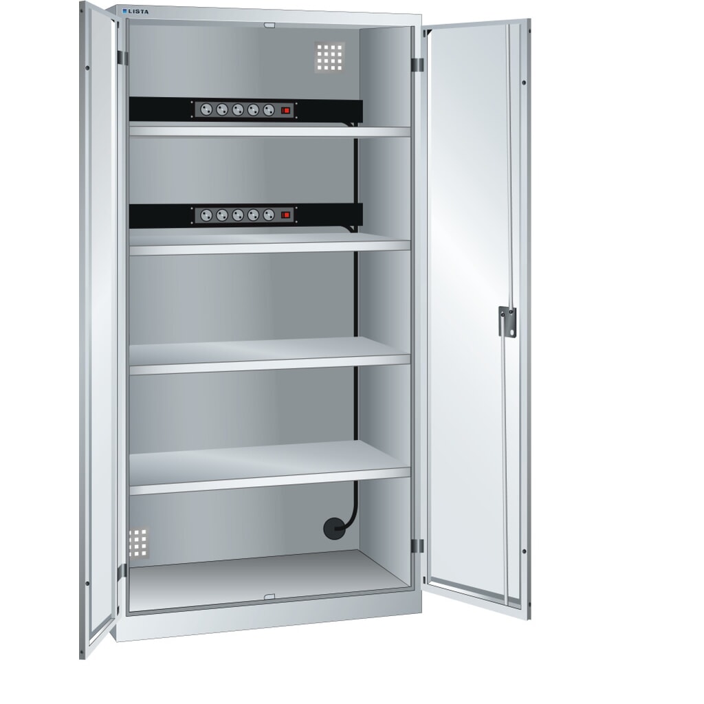 Produktabbildung: LISTA Akku-Ladeschrank, (BxTxH) 1000x580x1950mm, 2 Energieleisten Rückwand, lichtgrau