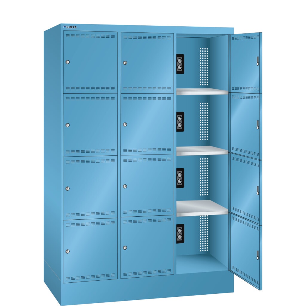 LISTA Akku-Ladeschrank, (BxTxH) 1205x585x1790 mm, 3x4 Fächer, 1 Modul pro Fach, lichtblau