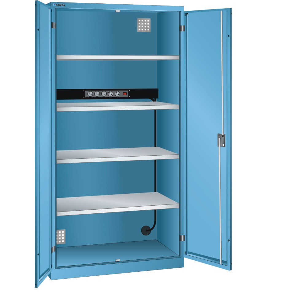 Immagine del prodotto: LISTA Armadio per ricarica batterie, (LxPxH) 1000x580x1950mm, 1 parete posteriore con barra di alimentazione, celeste