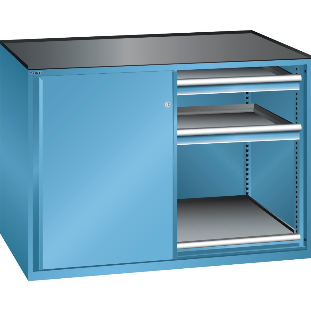 Produktabbildung: LISTA Beistellschrank 2x36x36E, (BxTxH) 1430x753x1020mm, 2 Auszugböden, 4 Schubladen, lichtblau