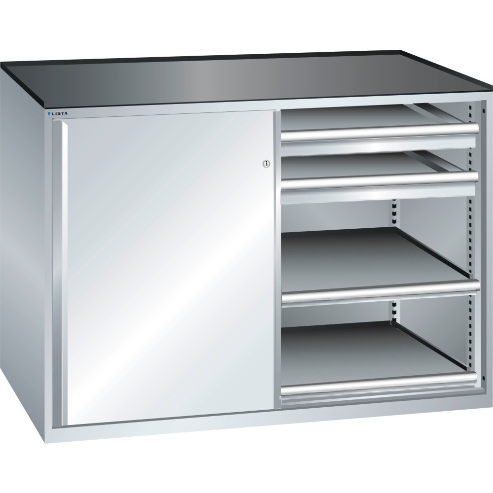 Produktabbildung: LISTA Beistellschrank 2x36x36E, (BxTxH) 1430x753x1020mm, 4 Auszugböden, 4 Schubladen 75kg, lichtgrau