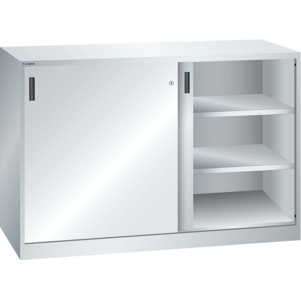 LISTA Beistellschrank mit Schiebetüren, (BxH) 1500x1000mm, 4 Verstellböden, Tiefe 500mm, lichtgrau Produktabbildung: LISTA Beistellschrank mit Schiebetüren, (BxH) 1500x1000mm, 4 Verstellböden, Tiefe 500mm, lichtgrau