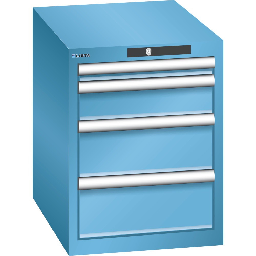 Immagine del prodotto: LISTA Cassettiera 18x27E, (LxPxH) 411x572x533mm, 4 cassetti, 1 x 50 / 1 x 100 / 2 x 150, celeste, KEY Lock