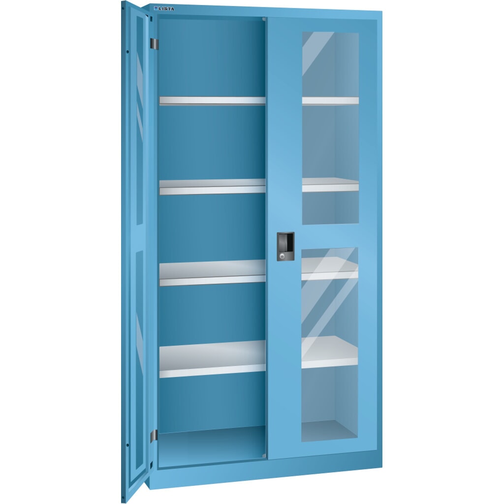 LISTA Flügeltürschrank mit Sichtfenster, (BxTxH) 1000x400x1950 mm, 4 Verstellböden, lichtblau, RFID Lock