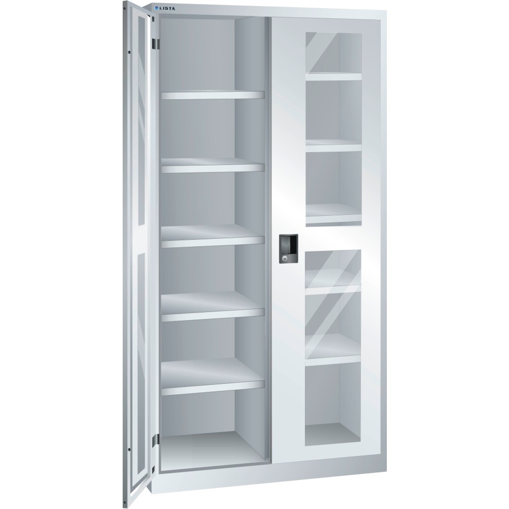 Produktabbildung: LISTA Flügeltürschrank mit Sichtfenster, (BxTxH) 1000x580x1950mm, 10 Verstellböden, lichtgrau, CODE Lock