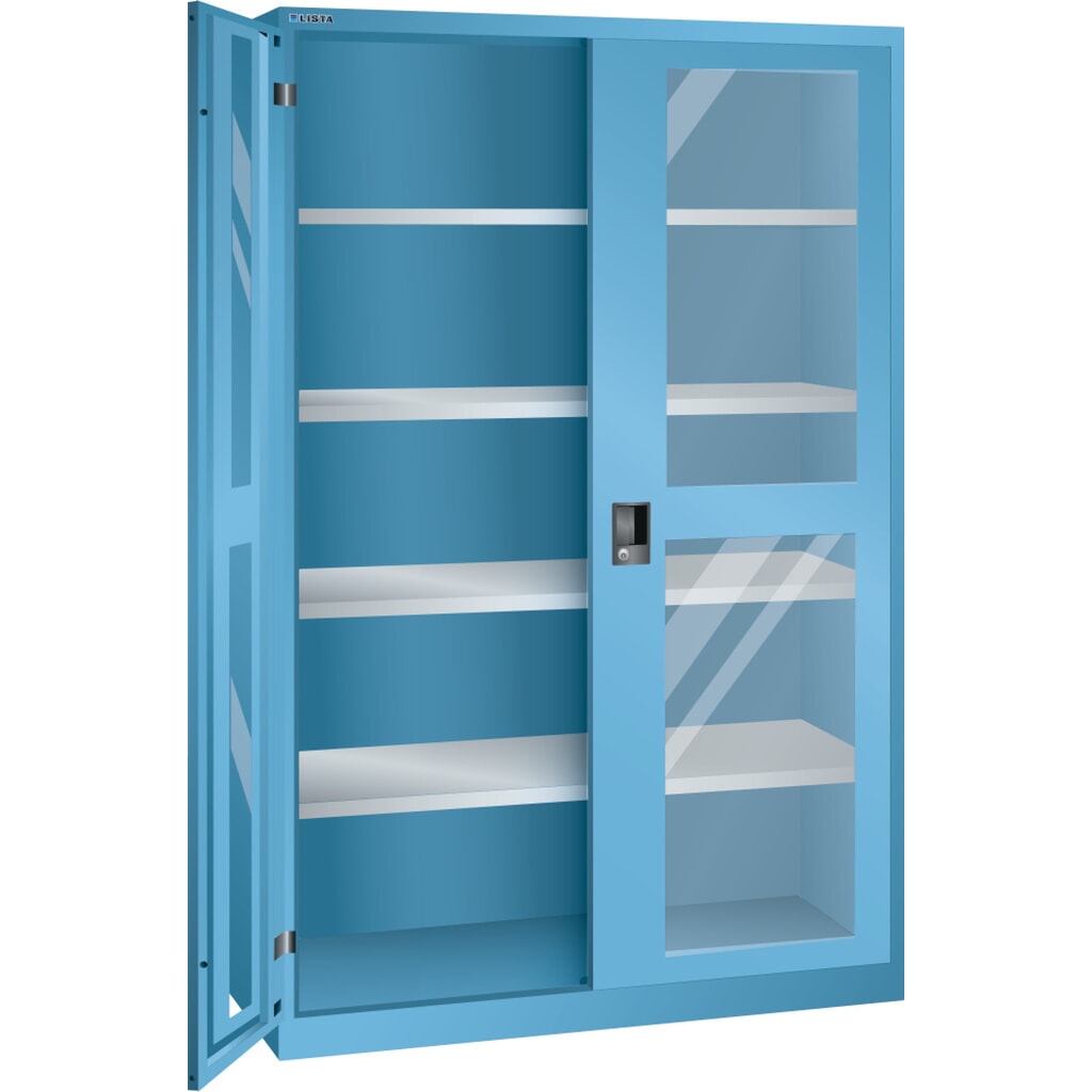 LISTA Flügeltürschrank mit Sichtfenster, (BxTxH) 1250x580x1950mm, 4 Verstellböden, lichtblau, KEY Lock Produktabbildung: LISTA Flügeltürschrank mit Sichtfenster, (BxTxH) 1250x580x1950mm, 4 Verstellböden, lichtblau, KEY Lock