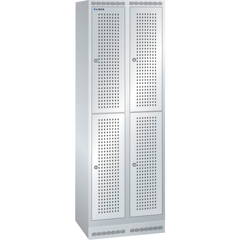Produktabbildung: LISTA Garderobenschrank mit Lochfeld, (TxH) 500x1800mm, mit Sockel, 2-reihig, 2x2 Abteile, Verschlussvorrichtung