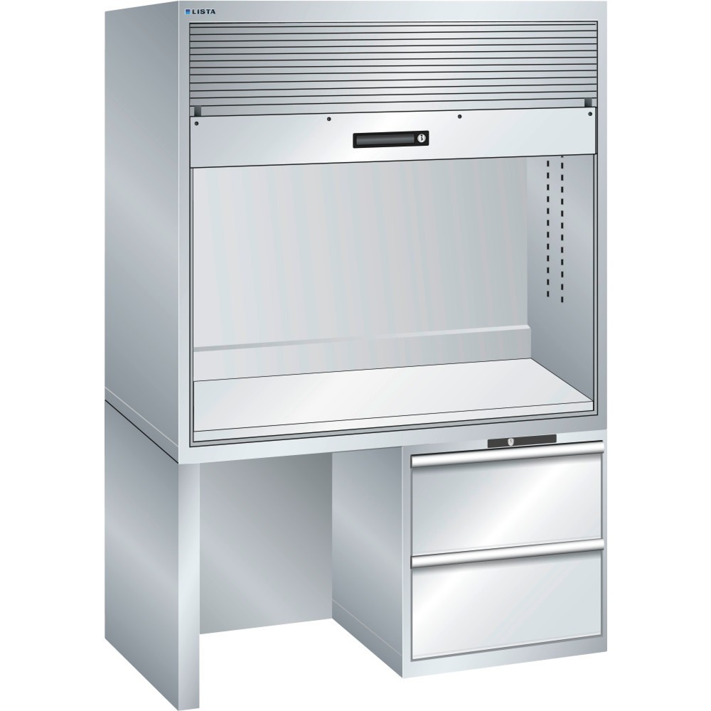 Produktabbildung: LISTA Qualitätsstation 2x36x36E, (BxTxH) 1434x725x1900mm, 2 Schubladen, ohne Steckerleiste, lichtgrau