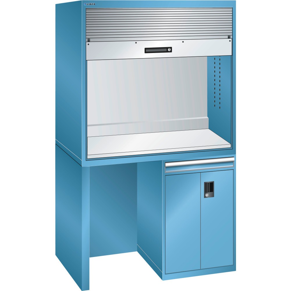 Produktabbildung: LISTA Qualitätsstation 2x36x36E, (BxTxH) 1434x725x2200mm, 1 Schublade, D / Schuko, lichtblau