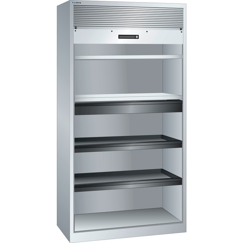 Produktabbildung: LISTA Rollladenschrank, (BxTxH) 1000x580x1950mm, 2 Auszug-, 2 Verstellböden, lichtgrau