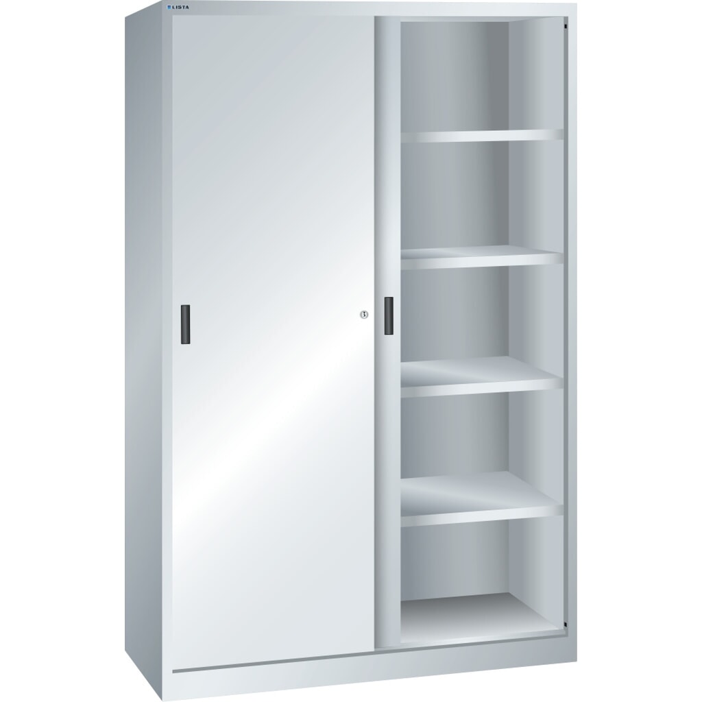 LISTA Schiebetürschrank, (BxTxH) 1000x580x1950mm, 4 Verstellböden, lichtgrau Produktabbildung: LISTA Schiebetürschrank, (BxTxH) 1000x580x1950mm, 4 Verstellböden, lichtgrau