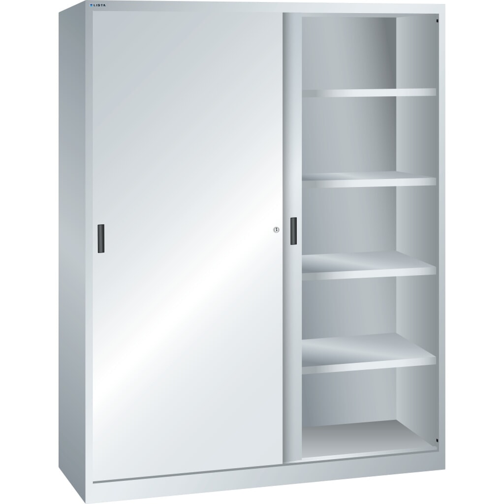 LISTA Schiebetürschrank, (BxTxH) 1500x400x1950mm, 8 Verstellböden, lichtgrau Produktabbildung: LISTA Schiebetürschrank, (BxTxH) 1500x400x1950mm, 8 Verstellböden, lichtgrau