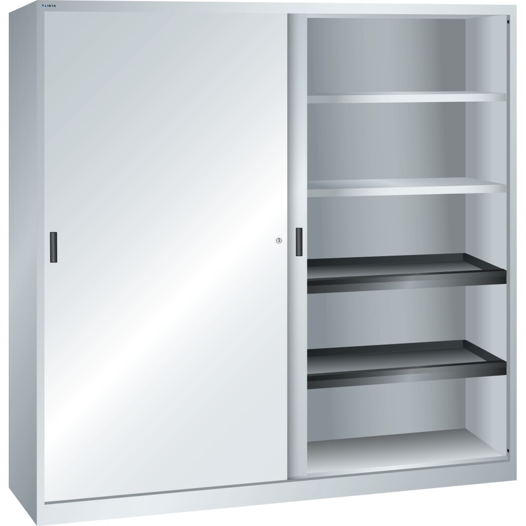 LISTA Schiebetürschrank, (BxTxH) 2000x580x1950 mm, 4 Auszug-, 4 Verstellböden, lichtgrau