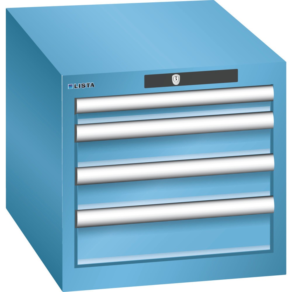 Produktabbildung: LISTA Schubladenschrank 18x27E, (BxTxH) 411x572x383mm, 4 Schubladen, 1 x 50 / 2 x 75 / 1 x 100, lichtblau, KEY Lock