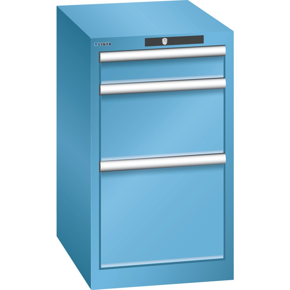Produktabbildung: LISTA Schubladenschrank 18x27E, (BxTxH) 411x572x700mm, 3 Schubladen, 1 x 100 / 1 x 200 / 1 x 300, lichtblau, CODE Lock