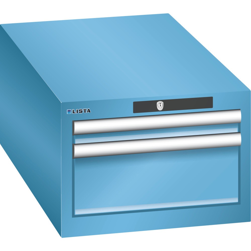 Produktabbildung: LISTA Schubladenschrank 18x36E, (BxTxH) 411x725x283mm, 2 Schubladen, 1 x 50 / 1 x 150, lichtblau, CODE Lock