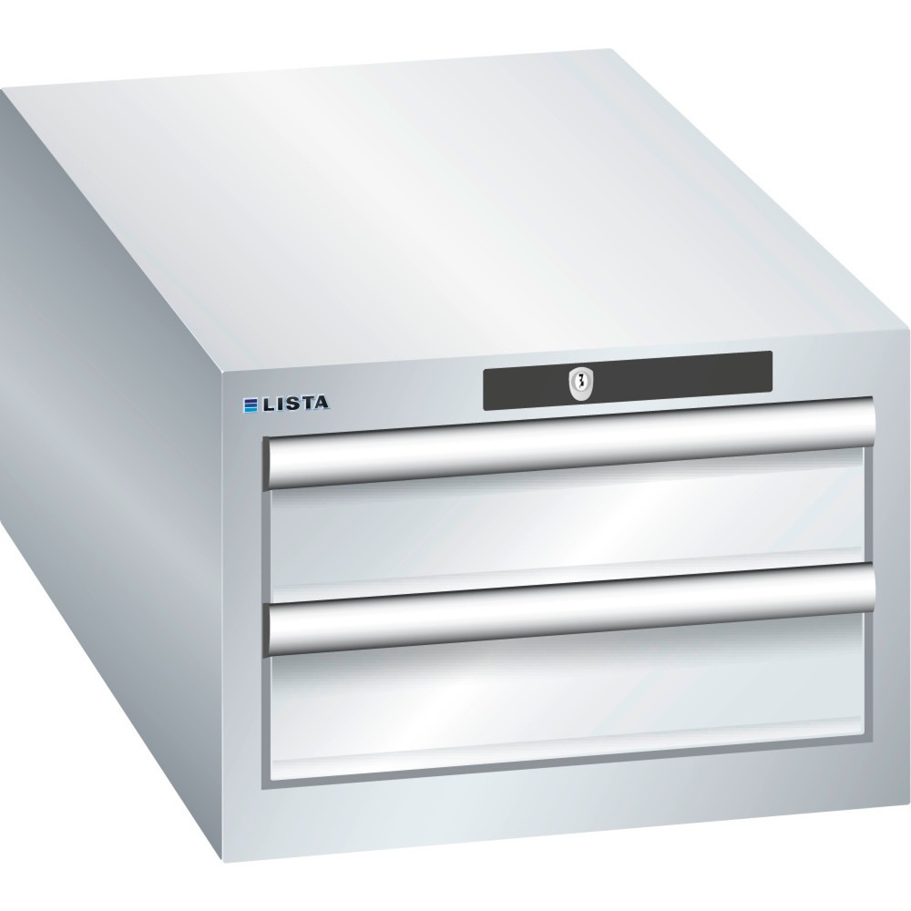 Produktabbildung: LISTA Schubladenschrank 18x36E, (BxTxH) 411x725x283mm, 2 Schubladen, 2 x 100, lichtgrau, KEY Lock