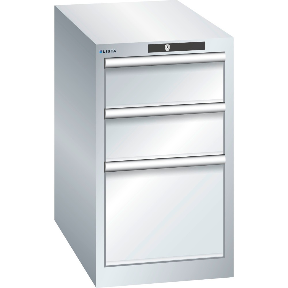 Produktabbildung: LISTA Schubladenschrank 18x36E, (BxTxH) 411x725x700mm, 3 Schubladen, 2 x 150 / 1 x 300, lichtgrau, KEY Lock