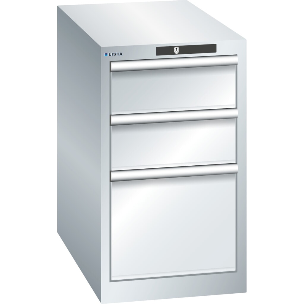 LISTA Schubladenschrank 18x36E, (BxTxH) 411x725x700mm, 3 Schubladen, 2 x 150 / 1 x 300, lichtgrau, RFID Lock Produktabbildung: LISTA Schubladenschrank 18x36E, (BxTxH) 411x725x700mm, 3 Schubladen, 2 x 150 / 1 x 300, lichtgrau, RFID Lock