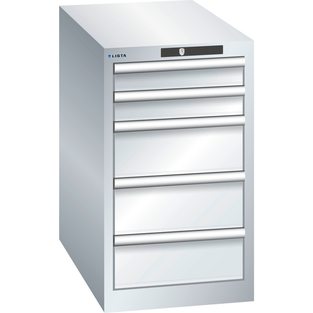 Produktabbildung: LISTA Schubladenschrank 18x36E, (BxTxH) 411x725x700mm, 5 Schubladen, 2 x 75 / 3 x 150, lichtgrau, AUTO Lock