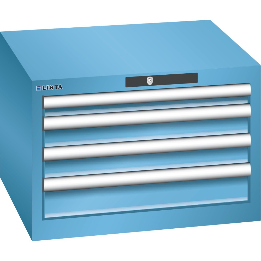 Produktabbildung: LISTA Schubladenschrank 27x27E, (BxTxH) 564x572x383mm, 4 Schubladen, 1 x 50 / 2 x 75 / 1 x 100, lichtblau, CODE Lock