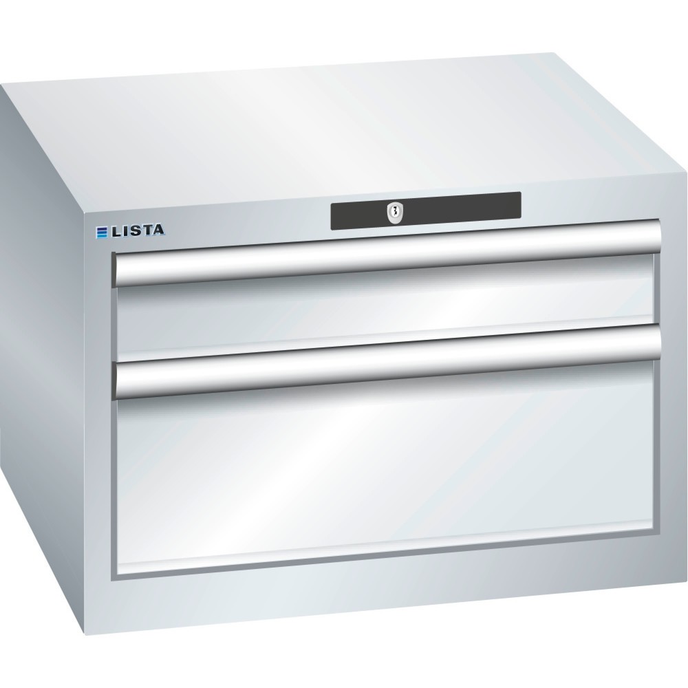 Produktabbildung: LISTA Schubladenschrank 27x27E, (BxTxH) 564x572x383mm, 2 Schubladen, 1 x 100 / 1 x 200, lichtgrau, KEY Lock